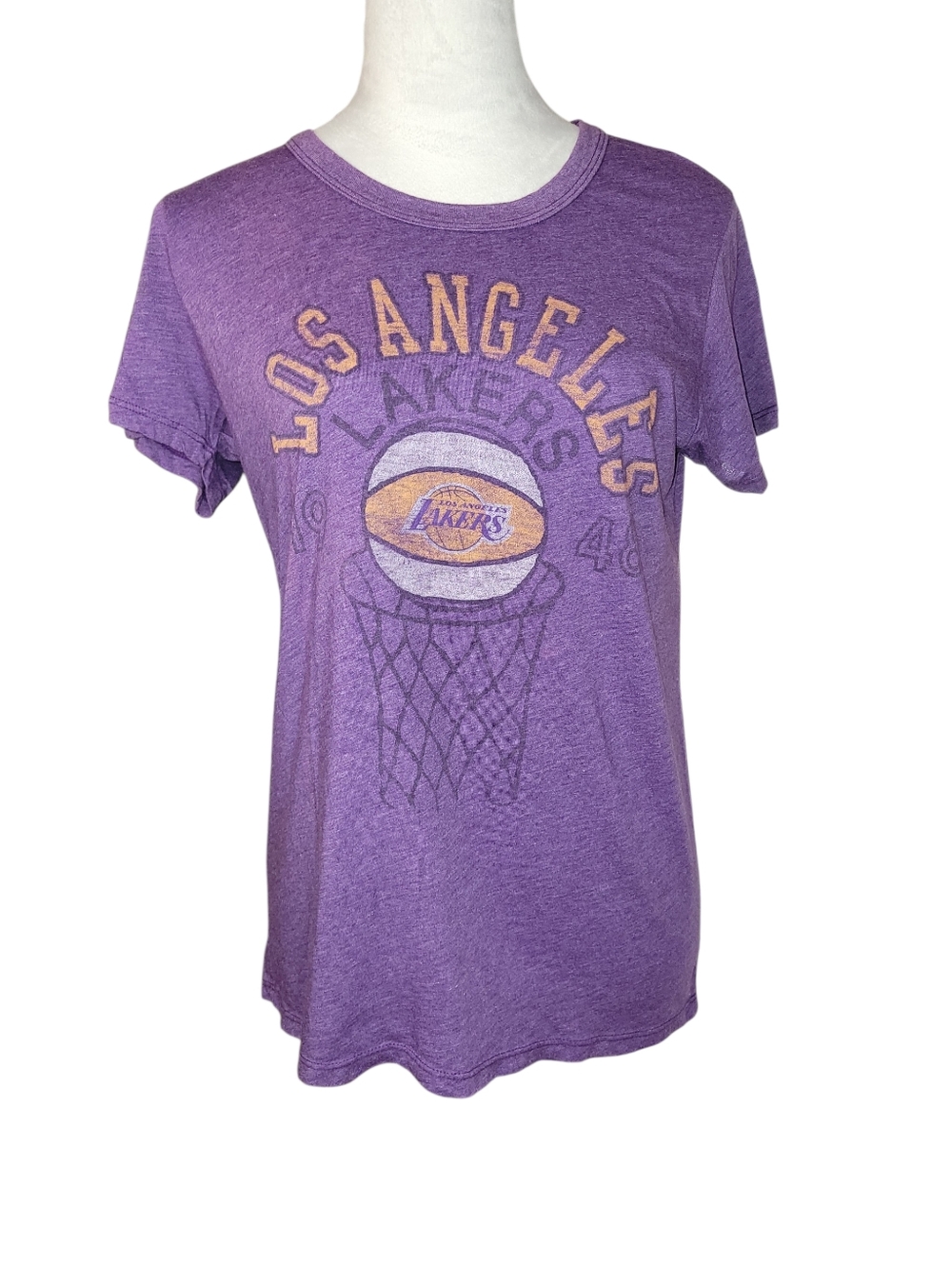 Junk Food Lakers 1948 Short Sleeve Round Neck Purple Tee Vintage Style Size L